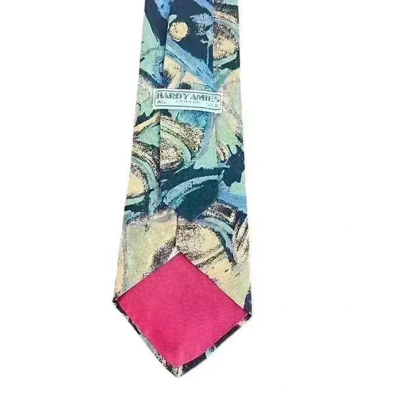 Hardy Amies Blue Green Abstract 100% Silk Tie Necktie 3.75” Wide - Picture 3 of 5